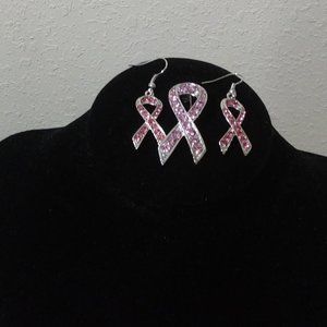 Breast Cancer Pin - Earring Set